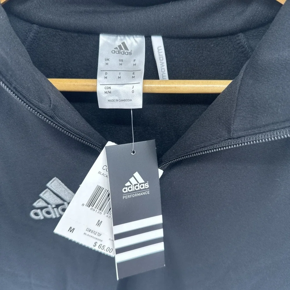 NEW Adidas Hoodie Mens M Black 1/4 Zip Sweatshirt Climawarm Heavy Stitch‎ Logo